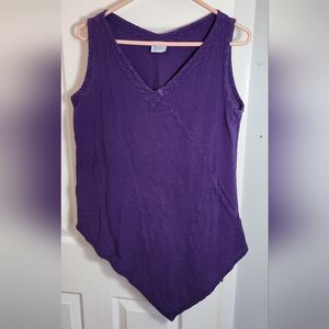 Oh My Gauze! 1 asymmetrical 100% cotton tank top purple v neck front pocket